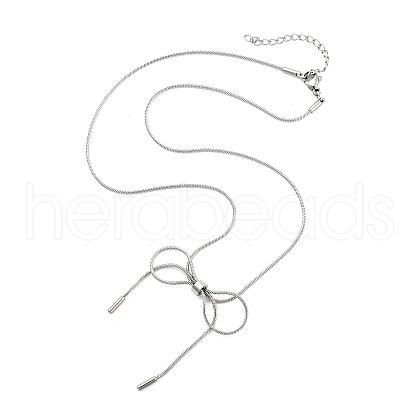 304 Stainless Steel Round Snake Chain Bowknot Pendant Necklaces for Women NJEW-Z050-01P-01-1