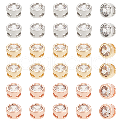 BENECREAT 30Pcs 3 Colors Rack Plating Brass Micro Pave Cubic Zirconia Slide Charms KK-BC0012-83-1