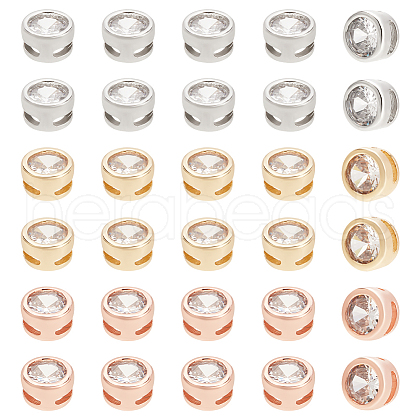 BENECREAT 30Pcs 3 Colors Rack Plating Brass Micro Pave Cubic Zirconia Slide Charms KK-BC0012-83-1