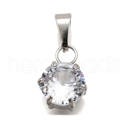 304 Stainless Steel Pave Cubic Zirconia Pendants STAS-B086-12P-01-1