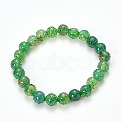 Natural Dragon Veins Agate Beaded Stretch Bracelets BJEW-Q692-02G-1