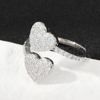 Brass Micro Pave Cubic Zirconia Cuff Rings for Women RJEW-C129-12P-1