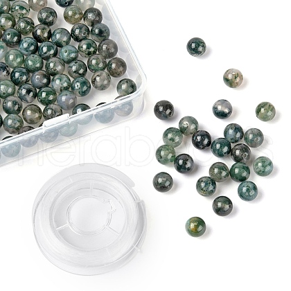 100Pcs 8mm Natural Moss Agate Round Beads DIY-LS0002-07-1