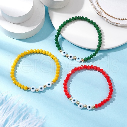3Pcs Glass Beads Stretch Bracelets BJEW-JB11577-1