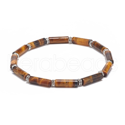 Natural Tiger Eye Column Beaded Stretch Bracelet BJEW-JB08989-04-1