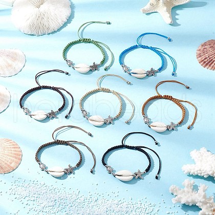 7Pcs 7 Colors Natural Cowrie Shell Braided Bead Bracelets for Women BJEW-JB11765-1