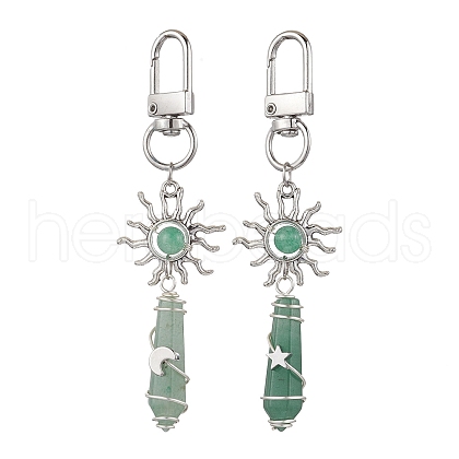 Copper Wire Wrapped Natural Green Aventurine Pointed Bullet Pendant Decorations HJEW-JM03104-01-1