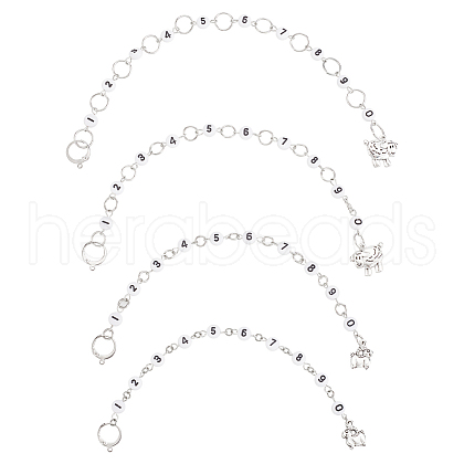 4Pcs 4 Style Acrylic Beaded Knitting Row Counter Chains with Alloy Sheep Charm HJEW-AB00664-1