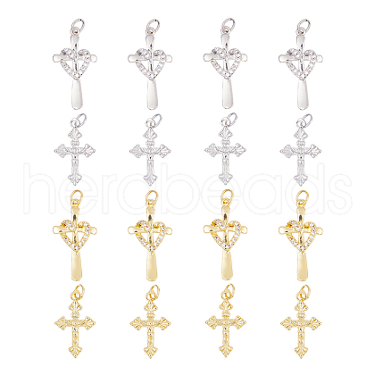 16Pcs 4 Styles Rack Plating Brass & Cubic Zirconia Pendants KK-HS0001-13-1