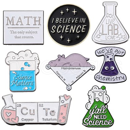 SUNNYCLUE 8Pcs 8 Styles Chemistry Theme Enamel Pins JEWB-SC0001-30-1