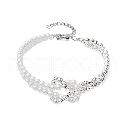 4mm Round Electroplated Non-magnetic Synthetic Hematite & Imitation Pearl Beaded Bracelets for Women BJEW-JB10663-1