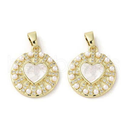 Brass Pave Shell Pendants KK-I708-15D-G-1