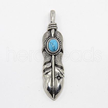Vintage Men's 304 Stainless Steel Big Feather Big Pendants STAS-O044-19-1