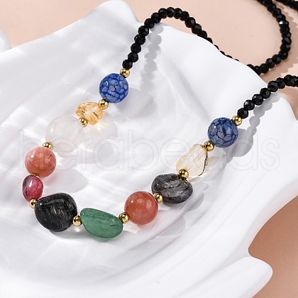 304 Stainless Steel Natural Gemstone Beaded Necklaces NJEW-U026-14G-1