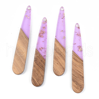 Transparent Resin & Walnut Wood Pendants X-RESI-S389-039A-B01-1