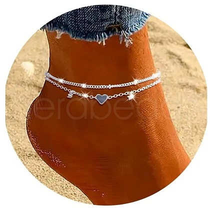 Heart Alloy Cubic Zirconia Double Layer Anklets WG95339-02-1