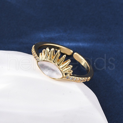 Brass Micro Pave Cubic Zirconia Shell Cuff Rings KK-D363-24C-G-1
