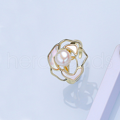Mother's Day Jewellery Natural Freshwater Pearl with Natural Shell Cuff Rings WGACE42-01-1