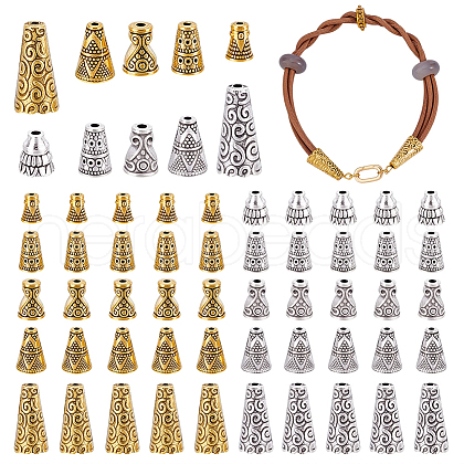   100Pcs 10 Style Tibetan Style Alloy Bead Cones FIND-PH0018-47-1