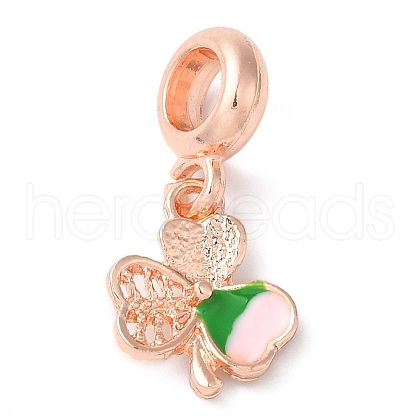 Rack Plating Alloy Green & Pink Enamel European Dangle Charms PALLOY-S189-12RG-1
