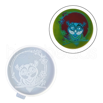 Flat Round with Owl & Flower DIY Cup Mat Silicone Molds SIL-F007-06A-1