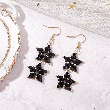 Handmade Glass Seed Beaded Pendants Dangle Earrings EJEW-MZ00416-1