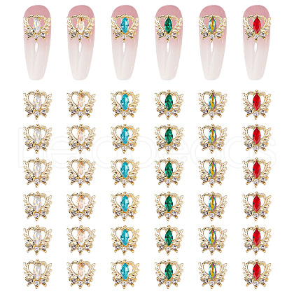 CRASPIRE 36Pcs 6 Colors Alloy Rhinestone Cabochons MRMJ-CP0001-08-1