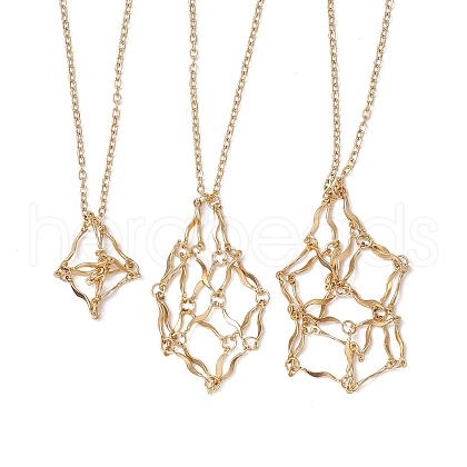 3Pcs 3 Styles 304 Stainless Steel Cable Chain Macrame Pouch Empty Stone Holder Necklace Making NJEW-JN04972-1