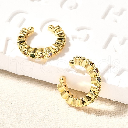 Brass Micro Pave Cubic Zirconia Cuff Earrings X-ZIRC-H109-06G-1