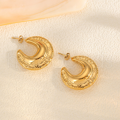 Textured Moon Stainless Steel Stud Earrings HR9387-1