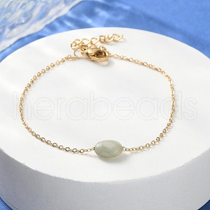 304 Stainless Steel Natural Jade Beads Link Bracelets BJEW-A036-16G-1
