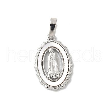 Brass Pave Natural White Shell Pendants KK-S522-07B-P-1