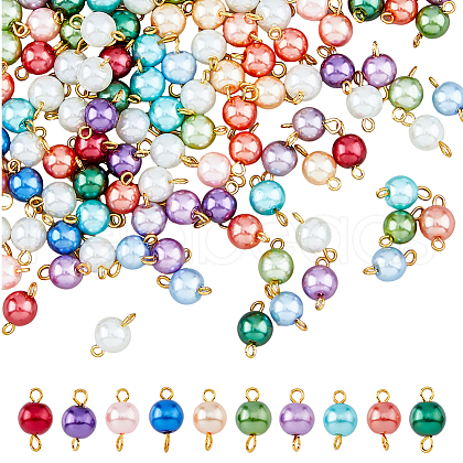 HOBBIESAY 150Pcs 5 Colors Glass Imitation Pearl Connector Charms FIND-HY0001-86-1