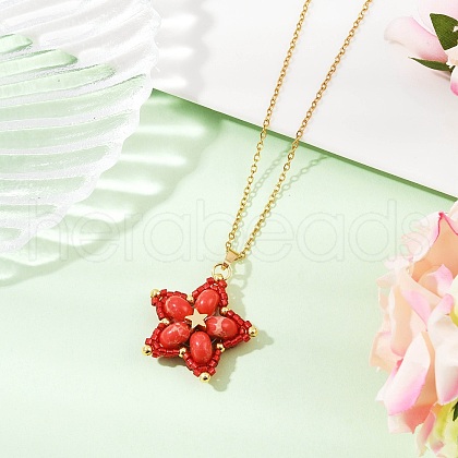 Handmade Glass Seed Beaded and Synthetic Imperial Jasper Dyed Beads Star Pendant Necklaces for Women NJEW-MZ00114-05-1