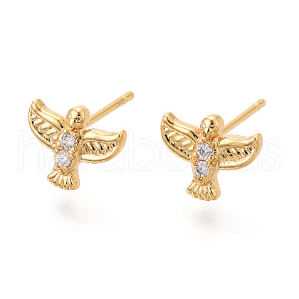 Brass Micro Pave Clear Cubic Zirconia Stud Earrings KK-N263-26G-1