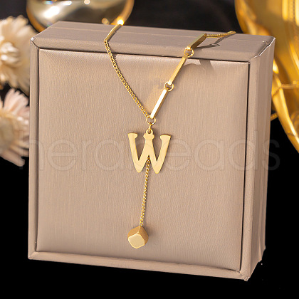 304 Stainless Steel Cube Initial Pendant Necklaces FS-WG9AF3A-14-1
