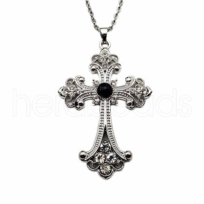 Vintage Sparkling Alloy Obsidian Rhinestone Cross Pendants Necklaces for Women IL0019-9-1