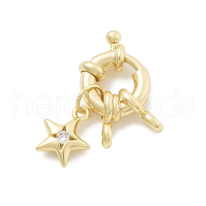 Brass Clear Cubic Zirconia Spring Ring Clasps KK-G528-02G-1