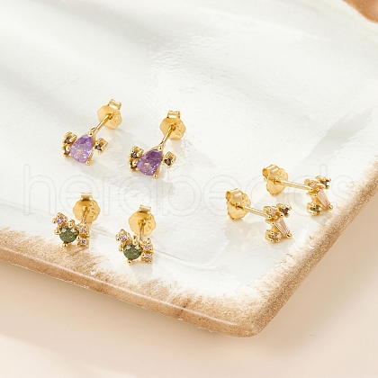 3Pairs 3Color Elegant S925 Sterling Silver Stud Earrings with Rhinestone KH6473-7-1