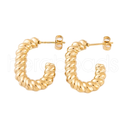 Ion Plating(IP) 304 Stainless Steel Half Hoop Stud Earrings for Women EJEW-P279-06G-1