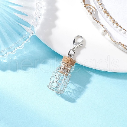 Copper Wire Wrapped Glass Wishing Bottle Pendant Decoration HJEW-JM03302-01-1