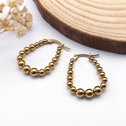 304 Stainless Steel Beaded Hoop Earrings EJEW-P248-12G-1