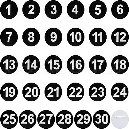 Custom Flat Round with Number ABS Plastic Brooches Set JEWB-WH0025-01-1