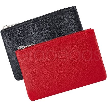 CRASPIRE 2Pcs 2 Colors Litchi Print PU Leather Zip Pouches ABAG-CP0001-08B-1