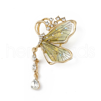 Resin Butterfly Brooch Pin with Crystal Rhinestone JEWB-P016-05KCG-03-1