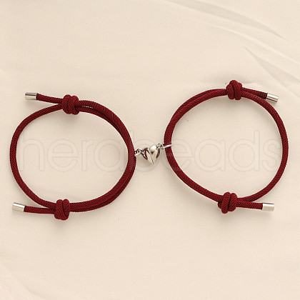 Alloy Heart-shaped Magnetic Braided Rope Bracelets for Couple Girlfriends WG59636-05-1