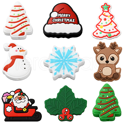 SUNNYCLUE 18Pcs 9 Styles Christmas Theme Silicone Focal Beads SIL-SC0002-28-1