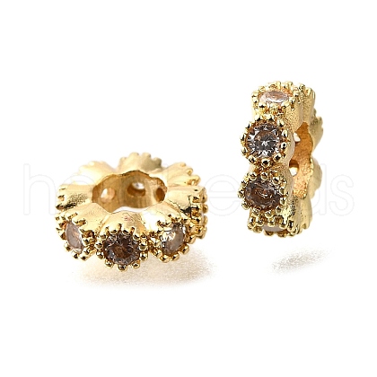 Flat Round Brass Micro Pave Cubic Zirconia Spacer Beads KK-L230-02G-02-1