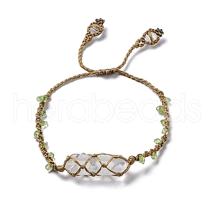 Natural Quartz Crystal Bullet Braided Bead Bracelet BJEW-K225-01B-1
