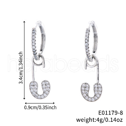 Geometric Paperclip Brass Clear Cubic Zirconia Brooch Hoop Earrings DO3994-7-1